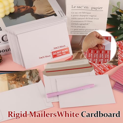 100 Pack Rigid Mailers 4.5x6.5 Inch Self Seal Document Mailers, Protective Flat Cardboard Sturdy White Photography Envelopes for Photos, Document, Coins, Stamps