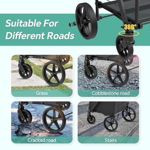 Shopping Carts for Groceries, Encrypted Bottom Grocery Cart with Waterproof Liner, Lightweight Folding Utility Cart with Rolling Swivel Wheels & Double Basket, Ideal Gift for Elderly, Women, Parents