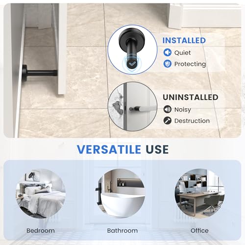 Profasion 2 Pack Door Stopper with Rubber Tip, No-Drill Wall Protection, Stainless Steel, Black