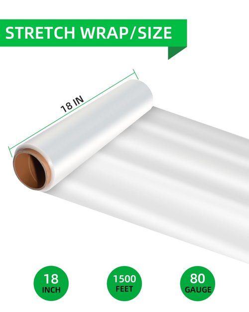 YXX-TECH Stretch Wrap Roll - Heavy Duty Industrial Strength 18inch 1500ft,Clear Cling Shrink Wrap Film Roll 80 Gauge - Ideal for Furniture, Moving, Shipping, and Pallet Packing(Clear-4Pack)