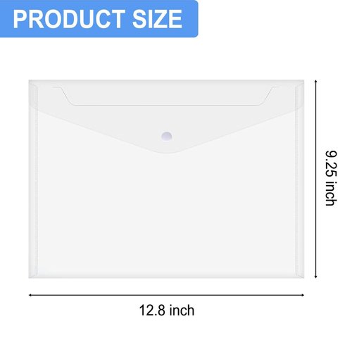 Voittozege 100 Pack Plastic Envelopes A4 Letter Size Plastic Envelope Clear Document Folders with Snap Button Closure Waterproof Envelope Folders with Closure for School Home Work Office Organization