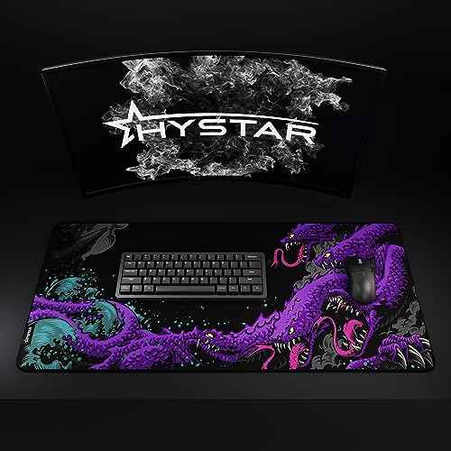Hystar¢ç Extended Gaming Mouse Pad | XXL 36" x 16" | 5mm Thick, Waterproof Surface, Smooth Polyester Fabric, and Natural Rubber Base | Mythic Hydra