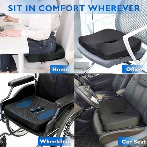 Seat Cushion - Memory Foam Cushion for Office Chairs, Car, Home & Wheelchair - Ergonomic Coccyx, Sciatica, Tailbone Pain Relief Pillow with Ventilated Design - Comfort Pad for Long Sitting