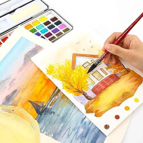 Grabie Professional Watercolor Paint Brushes, 9 Pcs Synthetic Squirrel Hair Mop Paintbrushes, Art Supplies for Painting, Great Watercolor Brushes for Artists, Amateur Hobbyists and Painting Lovers