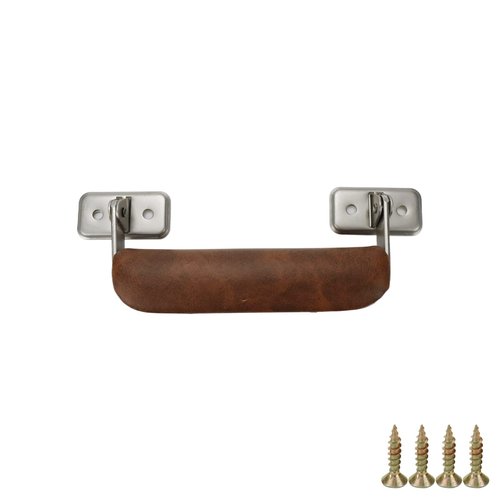 UTALIND 2 Pack Metal Luggage Handles Vintage Leather Handle 110mm Long Pull Handle for Trunk Handbag Briefcase Guitar Musical Box(Brown)