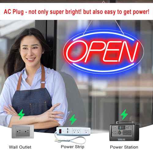 16.5" X 9" Led Neon Open Signs for Business 12V/2A Ultra Bright Led Neon Open Signs Plug In Electric Light Up Open Sign with ON/OFF Switch for Bar Salon Coffee Stores Club Hotel (Oval)