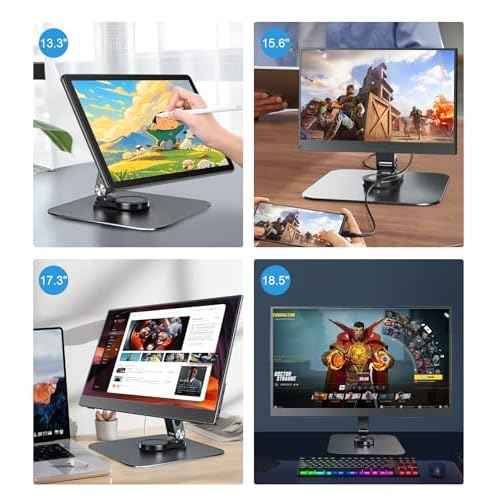 Portable Monitor Stand VESA 75x75mm Holes M4 Anti-Loss Screws, Aluminum Alloy Base, Fits 7"- 18", 15.6" 16" 17" 17.3" 18" Inch Small Monitors Lay Flat, Black Desk Mount (Not Fits100x100mm)