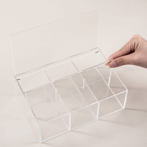 Yeeco Clear Acrylic Capsule Holder with Lid 6 Section Plastic Drawer Box Organizer 7.6”×5.1”×2.6” 6 Compartments Desk Cube Containers for Jewelry,Candy,Coffee,Make Up Accessories