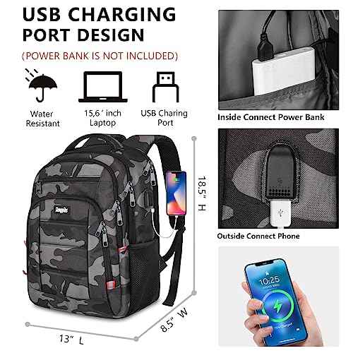 Backpack for Men Women, School Backpack with USB Charging Port, Anti Theft Carry On Flight Approved Business Work Travel 15.6 Inch Computer Laptop Backpack, BookBag for teen, Camo