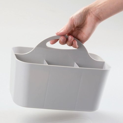 mDesign Utility Tote Caddy - Small Plastic Office Storage Organizer with Handle | Light Gray, 2 Pack