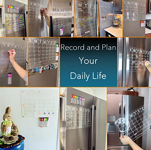 Neatsure 15x11 Inch Acrylic Magnetic Dry Erase Calendar - Monthly Fridge Planner with 8 Markers