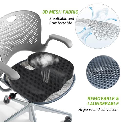 Cooling Gel Enhanced Memory Foam Orthopedic Support Cushion for Long Sitting - Back, Sciatica, Coccyx, Tailbone Pain Relief Pillow - for Office, Gaming, Car, Wheelchair