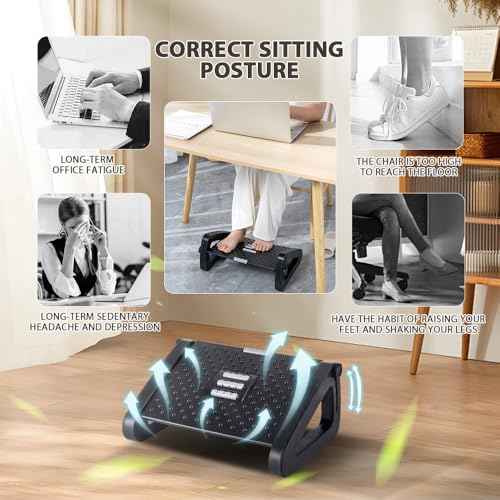 Foot Rest, Six Heights Adjustable Foot Rest for Under Desk at Work, Ergonomic Foots Stool for Under Office Desks, Under Desk Footrest with Foot Massage Roller, Chair Footrest for Leg Rests