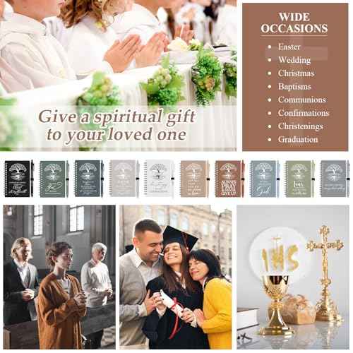 Kosiz 100 Pcs Christian Gift Bulk Prayer Journal Bible Verse Spiral Notebook with Ballpoint Tree of Life Religious Gift for Church Clergy Pastor Appreciation Sunday School Teacher (Boho Color)