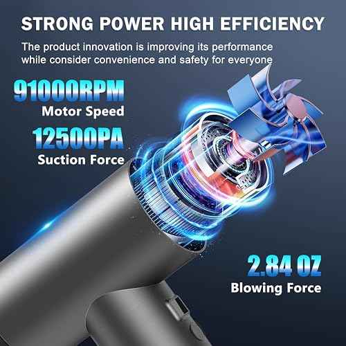 2-in-1 Air Duster and Car Vacuum, Portable Cordless Mini Vacuum Cleaner for Keyboard, PC, House & Car Cleaning, 7500mAh Fast Charging, 9 Attachments, LED Light - Black