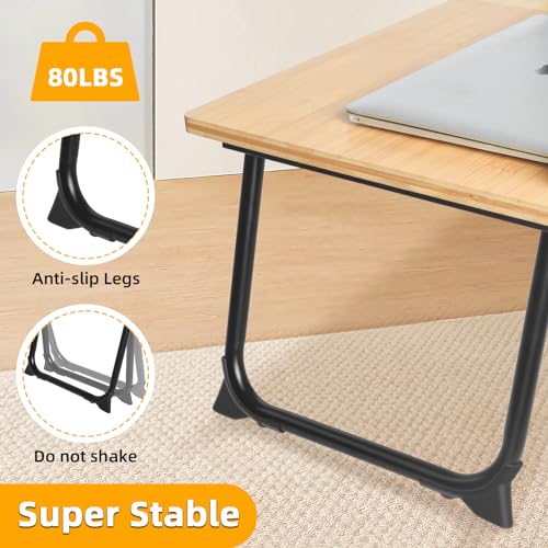 Laptop Desk in Bed, wishacc Adjustable Bamboo Lap Desk Table with Gooseneck Tablet Holder Mount for Laptop,Tablet,Phone,Book Reading