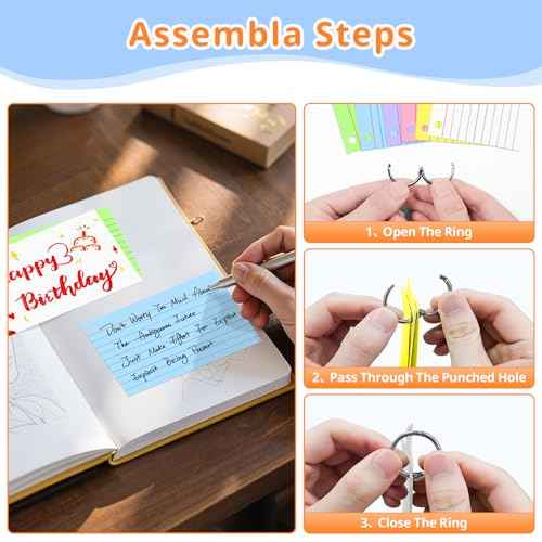 Index Cards 3x5 Inches, 300 PCS, Colored Flash Cards With Ring, Punched Lined Study Card Ruled Flashcards Notecards, Ruled Front And Blank Back, Note Card for School, College And Home