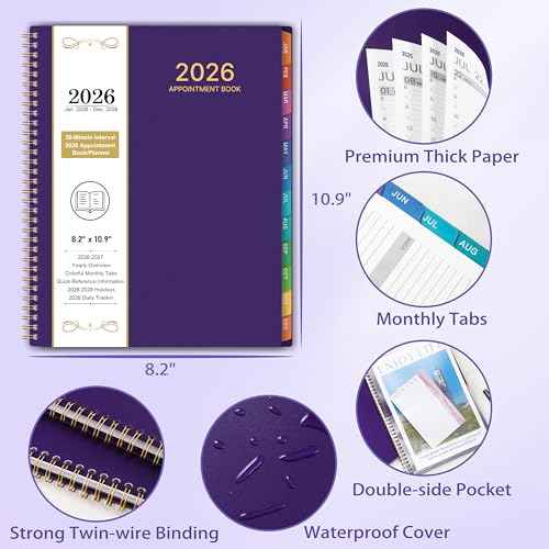 2026 Appointment Book/Planner - 8.2" x 11", Daily Planner 2026 from Jan. 2026 - Dec. 2026, 2026 Daily Hourly Planner with 30-Minute Interval, 12 Monthly Tabs, Back Pocket