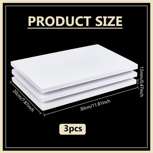 BENECREAT 3Pcs 1/2 Inch White Foam Boards, 12x8 Inch Rectangle PVC Foam Sheet Poster Board for Mounting, Crafts, Art, Display, Presentation and Projects