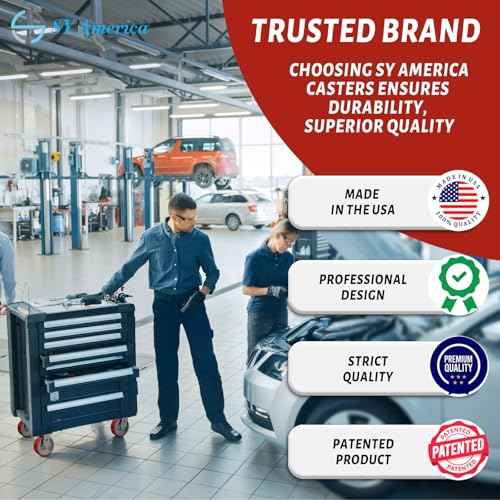 SY America 6" X 2" Caster Wheels - Heavy Duty Industrial Casters, Non-Marking Polyurethane on Silver Cast Iron Core Wheel, 1 Swivel Top Lock Brake,1250 lbs Capacity