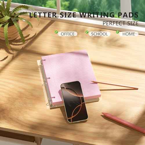 Pink Loose Leaf Paper 100 Sheets Colored Filler Paper 8 * 10.5 College Ruled 3-Hole Punched Paper for 3-Ring Binders Notebook Lined 8" x 10.5"