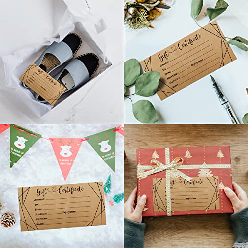 Ceiba Tree Brown Blank Gift Certificates for Business, 30 Pcs with Envelopes - 3.5 x 7 in