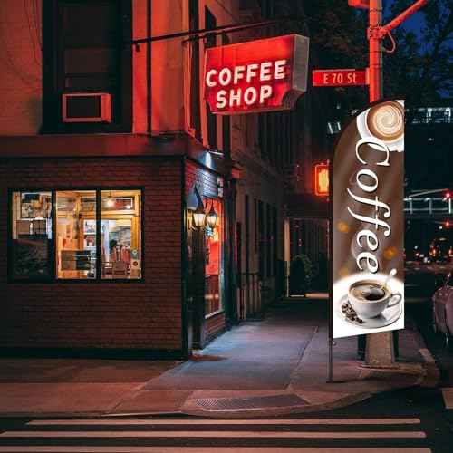 Coffee Advertising Swooper Flag Banner 8.2ft Feather Flags with Pole and Ground Stake Advertising Feather Banner Signs for Business Store Fronts (Brown)