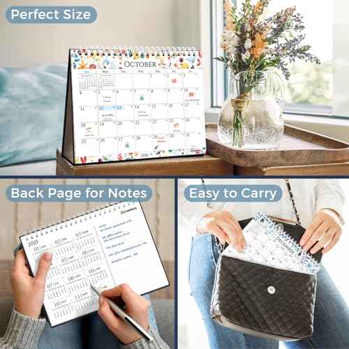 CRANBURY Small Desk Calendar 2025-2026, Standing Flip 8x6", (Seasons) Use Now to Dec 2026, Compact Stand-Up Desktop Calendar with Large Squares, Notes Section, Includes 234 Stickers