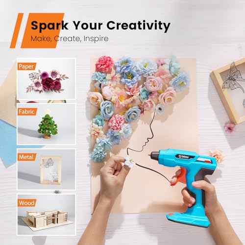 GoGonova Hot Glue Gun, 20s Fast Preheating Glue Gun Cordless & Rechargeable, 2Ah Battery Hot Glue Gun and 25 Pcs Hot Glue Sticks Set, Smart Power-Off, Stands-Up Design, Anti-Drip (Blue-25)