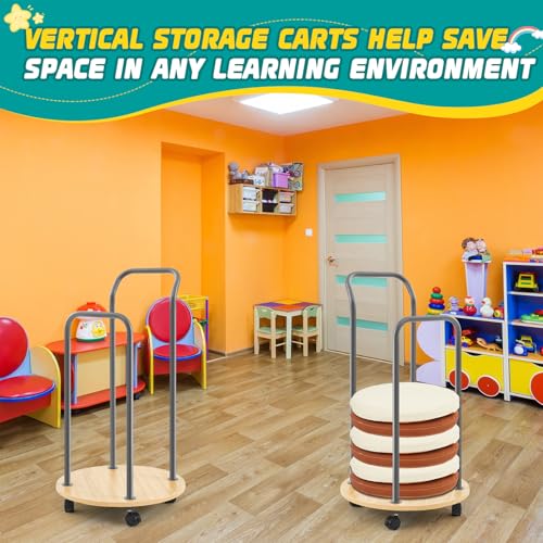 Mobile Cushion Cart Storage Trolley Classroom Desk Cart with Heavy Duty Rolling and Locking Casters for Toddler Preschool Classroom Rest Mat Trolley Cushions