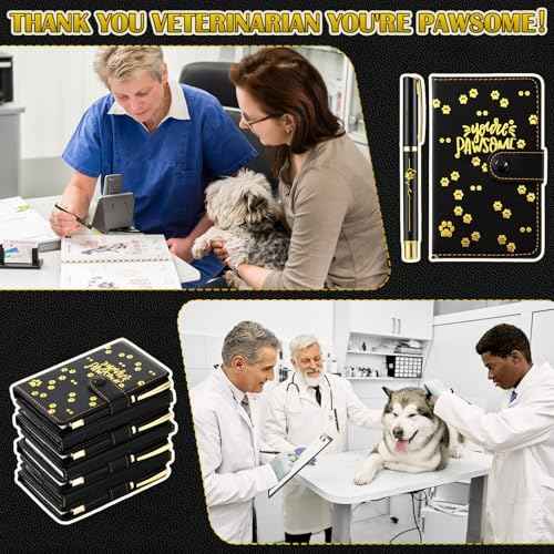 Mimorou Paw Notebook and Pen Gift Set Christmas Appreciation Gifts You¡¯re Pawsome Leather Journal with Ballpoint Pen Thank You Gift for Vet Tech Veterinary Assistant Dog Trainer(Black,12 Sets)