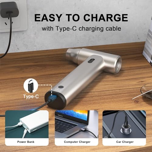 Compressed Air Duster - 130000RPM Electric Mini Blower - Turbo Fan - Car Dryer, Cordless Air Duster for Computer Keyboard, Outdoors, Car, Home (Silver)