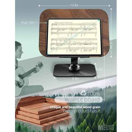 Book Stand for Reading, Book Holder, Foldable Cookbook Stand,Height Adjustable Recipes Book Holder,360¡Æ Rotating Base Laptop Stand,for Textbooks,Tablet,Book Page Holder,Made from Walnut Wood