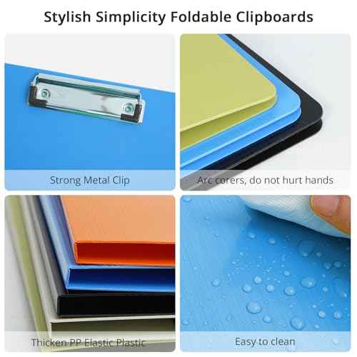10 Pack Foldable Clipboards, A4 Clipboard Folder with Pocket, File Cover Office Folder Clipboard, 360 Degree Foldable Storage Clipboards for Office, School or Medical Field(5 Colors)