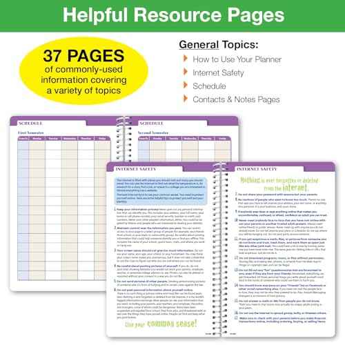 Global Datebooks Dated Middle School or High School Student Planner for Academic Year 2025-2026 Includes Ruler/Bookmark and Planning Stickers (Matrix Style - 5.5"x8.5" - Triple Stripe)