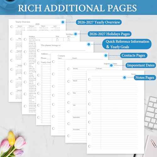 2026 Weekly & Monthly Planner Refill, A5 Medium Planner Inserts with Monthly Tabs, Size 4, 5.5"x8.5", Jan. 2026 - Dec. 2026, 7-Hole Punched