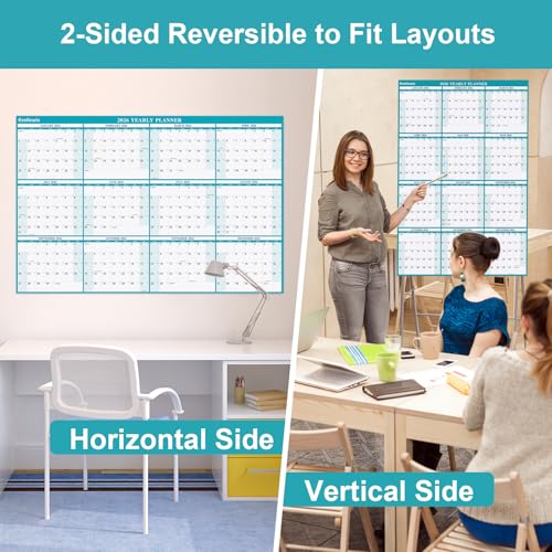 24" x 36" Exellewis 2026 Wall Calendar, Wet & Dry Erase Laminated, Yearly Wall Calendar, Horizontal/Vertical Annual Planner, 12 Month January to December for Easy Planning, Organizing