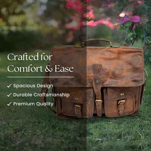 Genuine Leather Laptop Bag for Men - Stylish & Spacious Briefcase - Professional & Luxurious Satchel for Work
