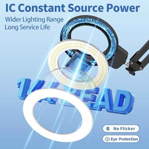 10X Magnifying Glass with Light, 2024 New Upgrade Infinite Color and Brightness Magnifying Desk Large Lamp & Clamp, 2-in-1 LED Hands Free Lighted Magnifier Stand for Craft Hobby Close Work Soldering