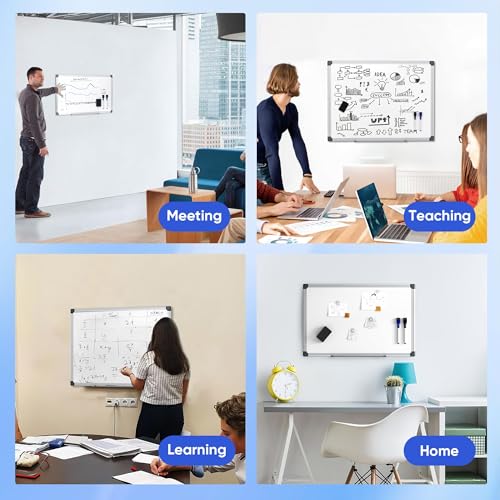 VUSIGN 36W x 24H Magnetic Whiteboard Wall Mount with Silver Frame, Includes Markers & Eraser