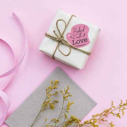easykart labels 3000 Baked with Love Stickers in Sheets, Pink Color in Hand Gloves Die cut Design | 2" x 2" Inch Size Highly Recommended for All Bakeries and Baked Products ..