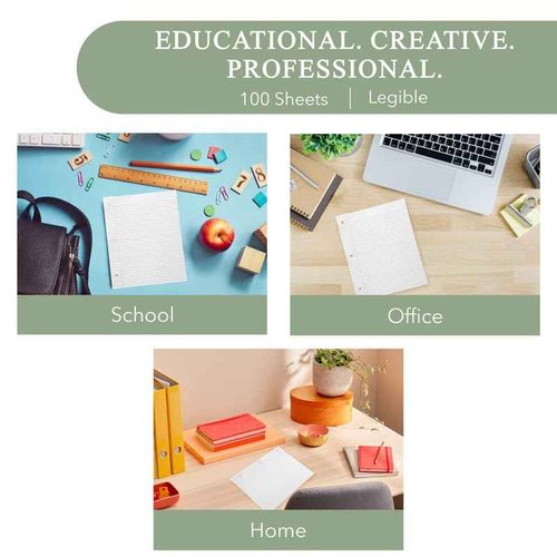 THREE LEAF 100 SHEETS WIDE RULED FILLER PAPER, PACK OF 36, LOOSE-LEAF SHEETS FOR SCHOOL AND OFFICE 100 CT. FILLER PAPER, NOTEBOOK PAPER