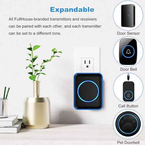 Caregiver Pager, FullHouse Wireless Call Button 1000+ Feet, SOS Alert Nurse Calling Elderly Fall Help System for Patient/Disabled Monitoring at Home, IP55 Waterproof