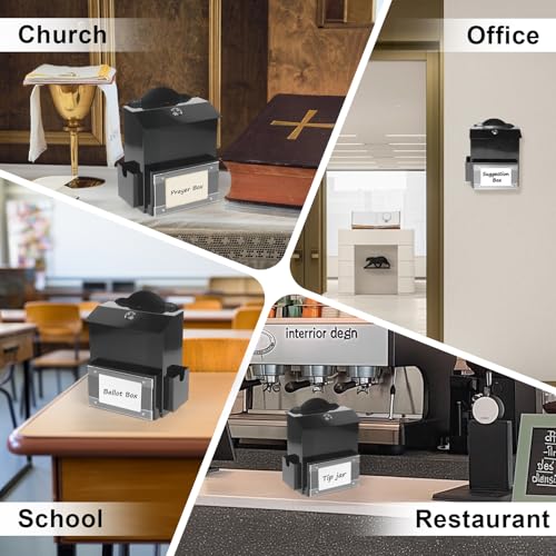 Metal Donation Suggestion Box with Magnetic Sign Holder, Lockable Black
