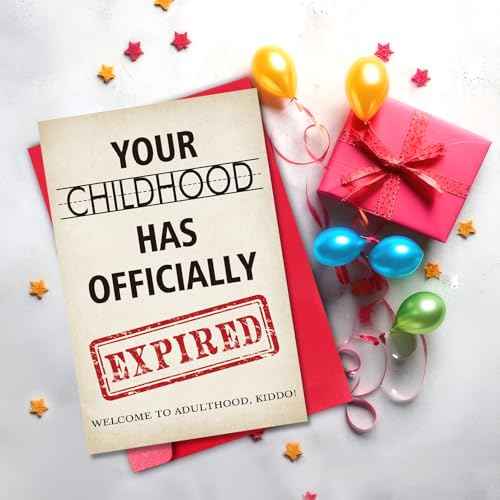 Funny 18th Birthday Card for Him Her, Rude 18 Year Old Birthday Card, Special Bday Gift for 18 Year-Old Son Daughter Best Friend Adult (Childhood has Expired)