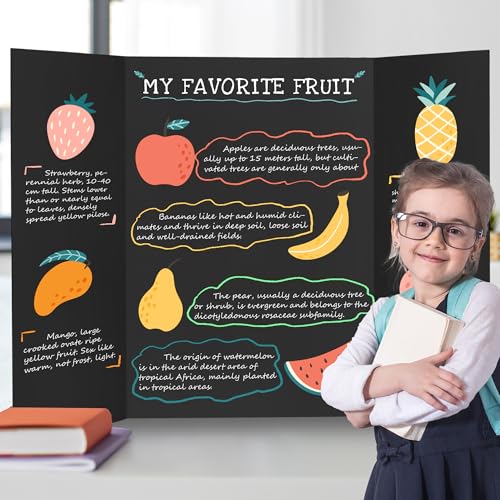 Chell 36" x 48" Large Trifold Poster Board, 2 Pack, Black Corrugated Project Boards for Science Fair, School Projects, Event Displays and Business Presentations