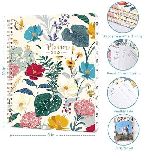 2026 Planner - January 2026 to December 2026, 2026 Planner Weekly and Monthly, 8" x 10", Premium Paper, Twin-Wire Binding, Calendar with Tabs