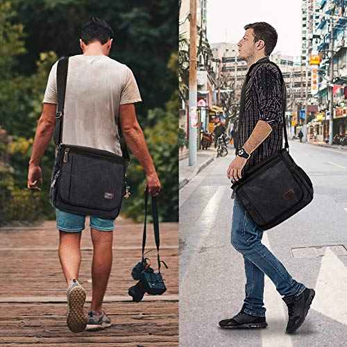 Modoker Messenger Bag for Men, 13 Inches Laptop Satchel Bags, Canvas Shoulder Bag with Bottle Pocket