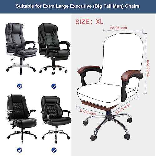 NeColorLife Stretchable Office Chair Cover with Armrest Covers - Zippered High Back Seat Cover for Extra Large Executive Desk Chairs,Big Tall Man (X-Large Size, Black)