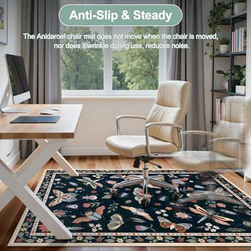 Anidaroel 48"x60" Office Chair Mat for Hardwood Floor/Tile, Black Anti-Slip Computer Chair Mat, Insect Print Office Rugs for Rolling Chairs, Low Pile Desk Floor Mat for Hardwood Floors